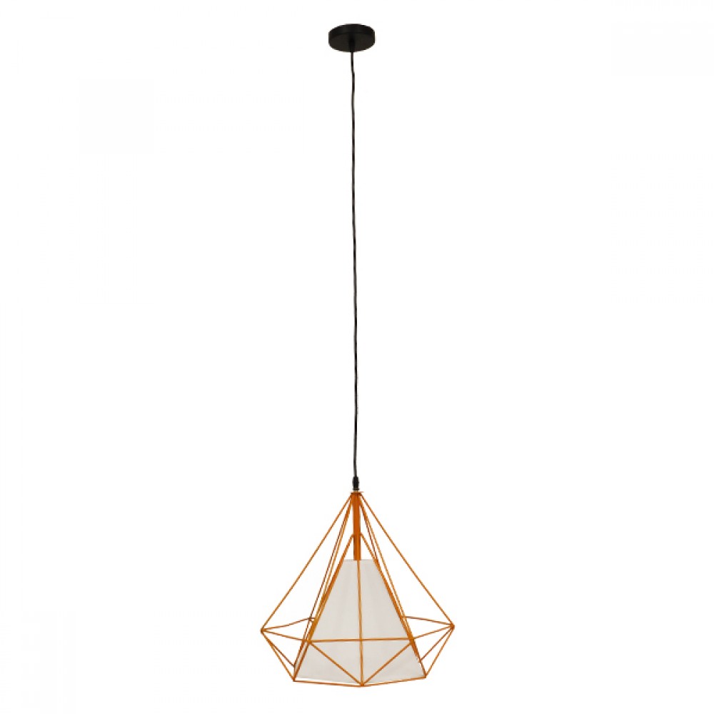 GloboStar® KAIRI 01621 Μοντέρνο Κρεμαστό Φωτιστικό Πλέγμα Μονόφωτο 1 x E27 IP20 Πορτοκαλί Μέταλλο με Λευκό Ύφασμα - Μ38 x Π38 x Y38cm