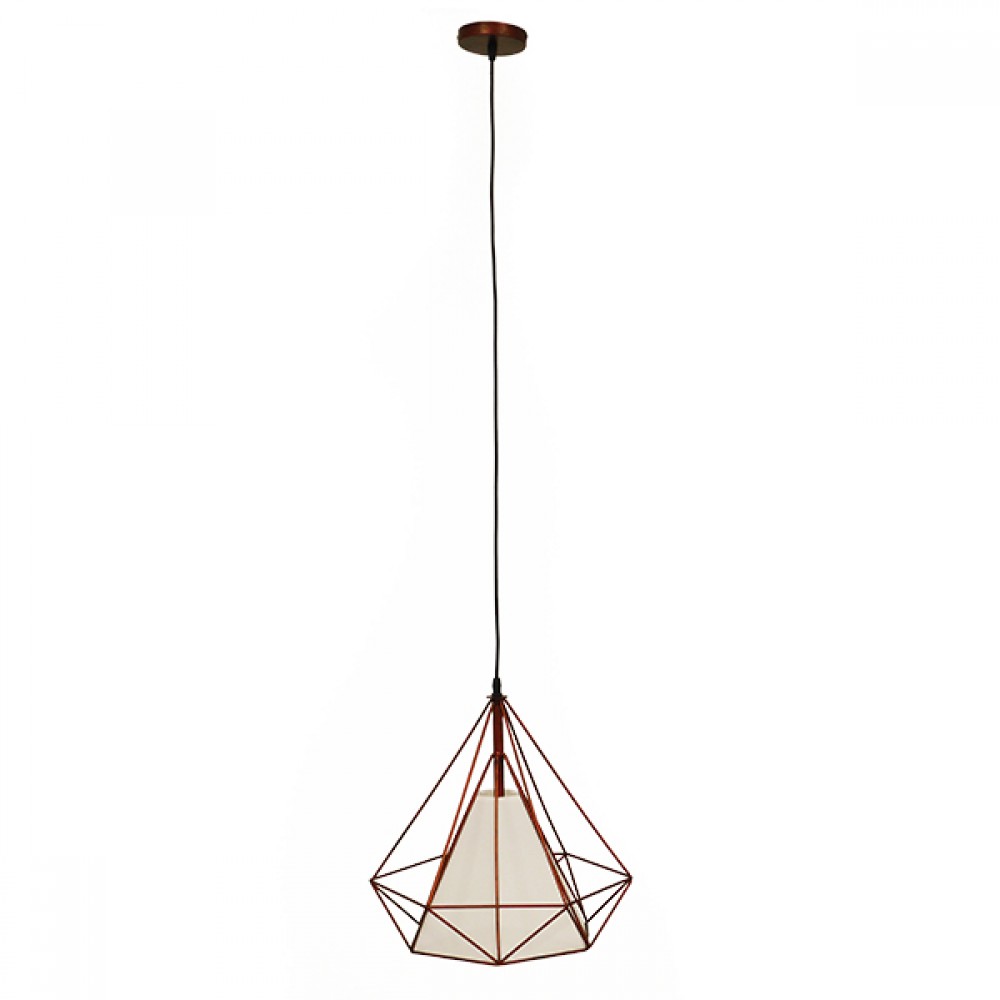 GloboStar® KAIRI 01623 Μοντέρνο Κρεμαστό Φωτιστικό Πλέγμα Μονόφωτο 1 x E27 IP20 Χάλκινο Μέταλλο με Λευκό Ύφασμα - Μ38 x Π38 x Y38cm