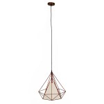 GloboStar® KAIRI 01623 Μοντέρνο Industrial Κρεμαστό Φωτιστικό Οροφής Μονόφωτο 1 x E27 Καφέ Σκουριά με Άσπρο Ύφασμα Μεταλλικό Πλέγμα Φ38 x Υ39cm