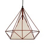 GloboStar® KAIRI 01623 Μοντέρνο Industrial Κρεμαστό Φωτιστικό Οροφής Μονόφωτο 1 x E27 Καφέ Σκουριά με Άσπρο Ύφασμα Μεταλλικό Πλέγμα Φ38 x Υ39cm