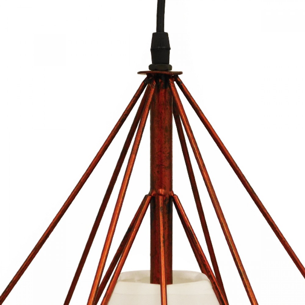 GloboStar® KAIRI 01623 Μοντέρνο Industrial Κρεμαστό Φωτιστικό Οροφής Μονόφωτο 1 x E27 Καφέ Σκουριά με Άσπρο Ύφασμα Μεταλλικό Πλέγμα Φ38 x Υ39cm