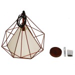 GloboStar® KAIRI 01623 Μοντέρνο Industrial Κρεμαστό Φωτιστικό Οροφής Μονόφωτο 1 x E27 Καφέ Σκουριά με Άσπρο Ύφασμα Μεταλλικό Πλέγμα Φ38 x Υ39cm