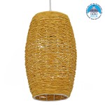 GloboStar® SAO PAULO 01631 Vintage Κρεμαστό Φωτιστικό Οροφής Μονόφωτο 1 x E27 Καφέ Ξύλινο Rattan Φ15 x Υ25cm
