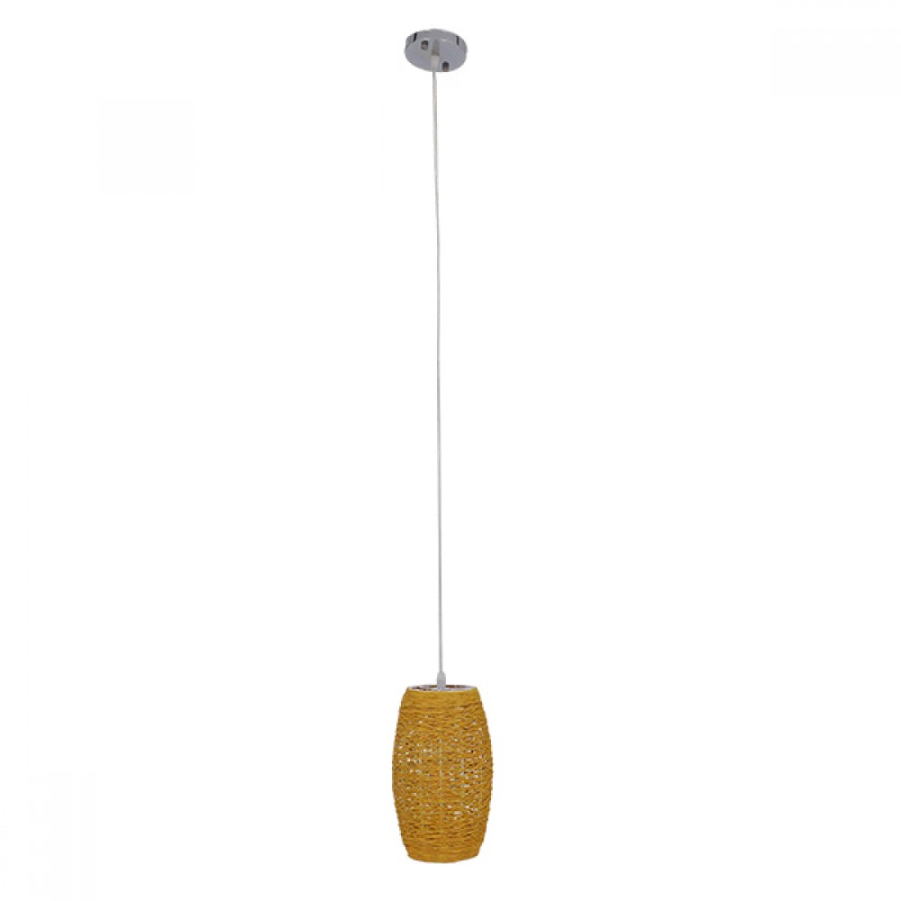 GloboStar® SAO PAULO 01631 Vintage Κρεμαστό Φωτιστικό Οροφής Μονόφωτο 1 x E27 Καφέ Ξύλινο Rattan Φ15 x Υ25cm