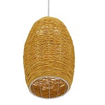 GloboStar® SAO PAULO 01631 Vintage Κρεμαστό Φωτιστικό Οροφής Μονόφωτο 1 x E27 Καφέ Ξύλινο Rattan Φ15 x Υ25cm