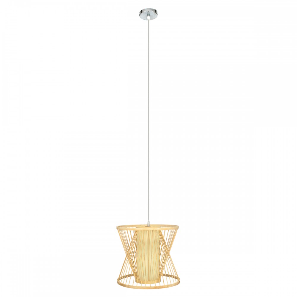 GloboStar® HIBISCUS 01632 Vintage Κρεμαστό Φωτιστικό Οροφής Μονόφωτο 1 x E27 Μπεζ Ξύλινο Μπαμπού Φ35 x Y32cm