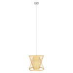 GloboStar® HIBISCUS 01632 Vintage Κρεμαστό Φωτιστικό Οροφής Μονόφωτο 1 x E27 Μπεζ Ξύλινο Μπαμπού Φ35 x Y32cm
