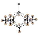 GloboStar® SENTINEL 01638 Μοντέρνο Industrial Κρεμαστό Φωτιστικό Οροφής Πολύφωτο 21 x E27 Μαύρο Μεταλλικό Πολυέλαιος με Μελί Γυαλί Φ170 x Υ136cm
