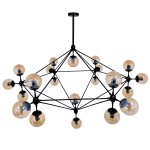 GloboStar® SENTINEL 01638 Μοντέρνο Industrial Κρεμαστό Φωτιστικό Οροφής Πολύφωτο 21 x E27 Μαύρο Μεταλλικό Πολυέλαιος με Μελί Γυαλί Φ170 x Υ136cm