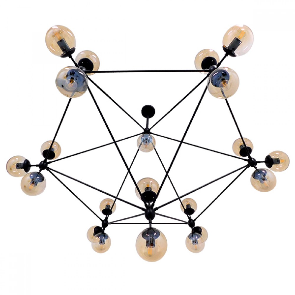 GloboStar® SENTINEL 01638 Μοντέρνο Industrial Κρεμαστό Φωτιστικό Οροφής Πολύφωτο 21 x E27 Μαύρο Μεταλλικό Πολυέλαιος με Μελί Γυαλί Φ170 x Υ136cm