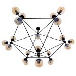 GloboStar® SENTINEL 01638 Μοντέρνο Industrial Κρεμαστό Φωτιστικό Οροφής Πολύφωτο 21 x E27 Μαύρο Μεταλλικό Πολυέλαιος με Μελί Γυαλί Φ170 x Υ136cm