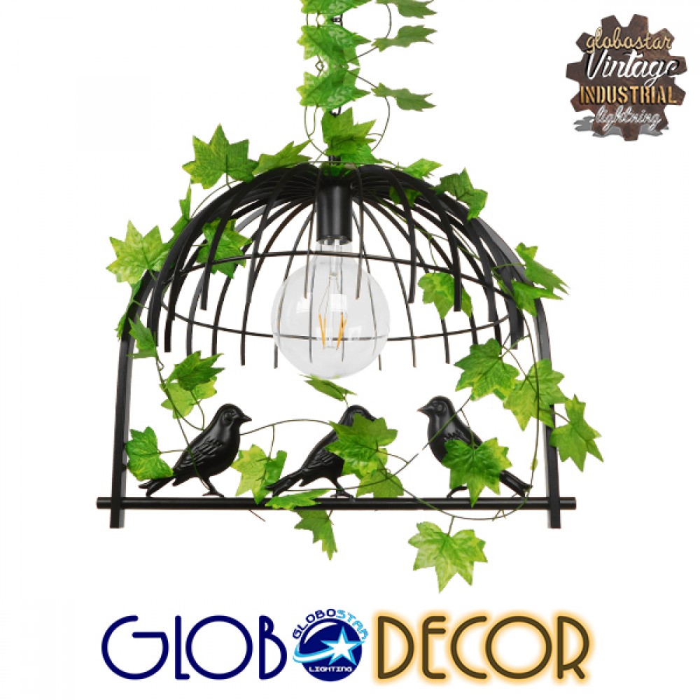 GLOBOSTAR® NEST 01640 Vintage Κρεμαστό Φωτιστικό Οροφής με Ντουί 1 x E27 AC 220-240V IP20 - Μαύρο & Πράσινο - Μ48 x Π38 x Υ40cm