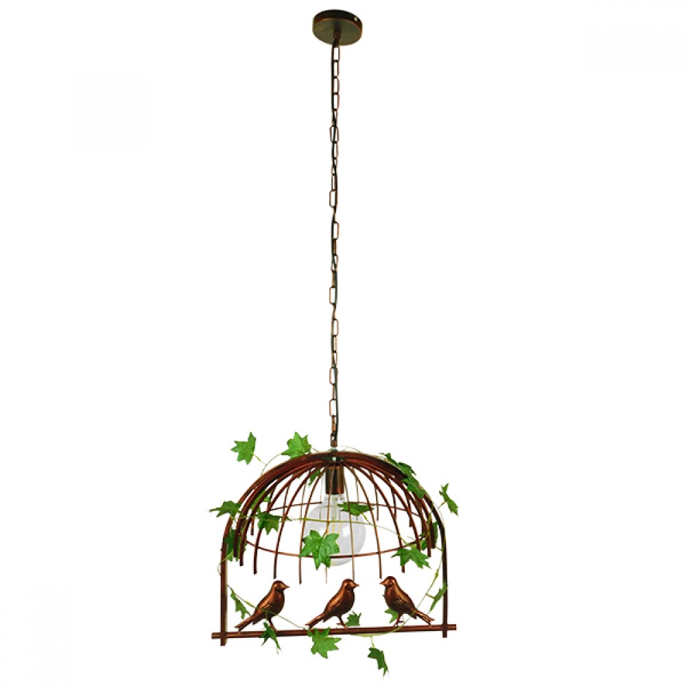 GloboStar® NEST 01642 Vintage Κρεμαστό Φωτιστικό Φιγούρα Μονόφωτο 1 x E27 IP20 Χάλκινο Μέταλλο με Πράσινο Πλαστικό - Μ48 x Π38 x Y40cm