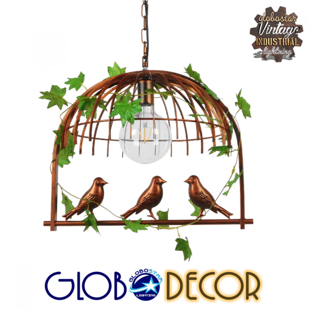 GloboStar® NEST 01642 Vintage Κρεμαστό Φωτιστικό Φιγούρα Μονόφωτο 1 x E27 IP20 Χάλκινο Μέταλλο με Πράσινο Πλαστικό - Μ48 x Π38 x Y40cm