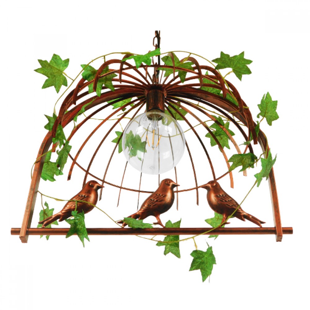 GloboStar® LIBELLULA 01642 Vintage Industrial Κρεμαστό Φωτιστικό Οροφής Μονόφωτο 1 x E27 Καφέ Σκουριά Μεταλλικό Πλέγμα Μ48.5 x Π42 x Y37.5cm
