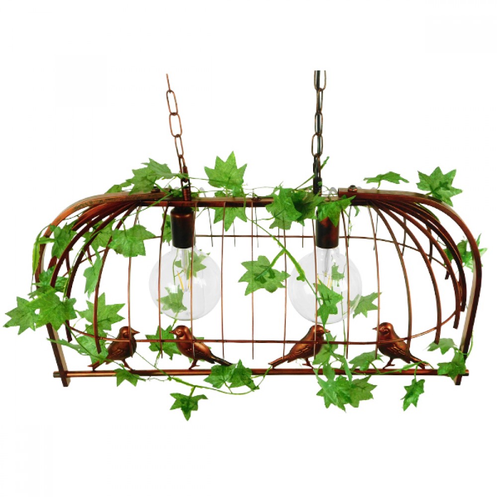 GloboStar® NEST 01645 Vintage Industrial Κρεμαστό Φωτιστικό Οροφής Δίφωτο 2 x E27 Καφέ Σκουριά Μεταλλικό Πλέγμα Μ73.6 x Π37.5 x Y38.5cm
