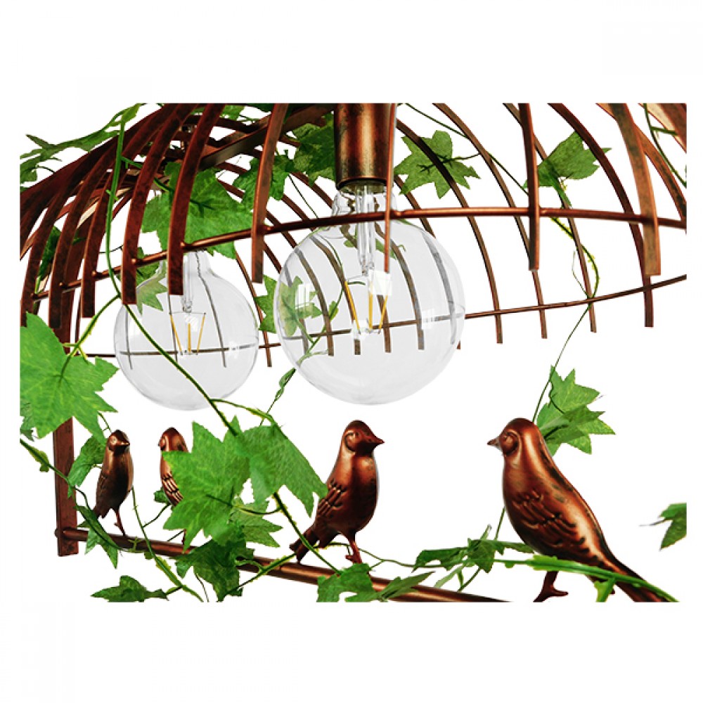 GloboStar® NEST 01645 Vintage Industrial Κρεμαστό Φωτιστικό Οροφής Δίφωτο 2 x E27 Καφέ Σκουριά Μεταλλικό Πλέγμα Μ73.6 x Π37.5 x Y38.5cm