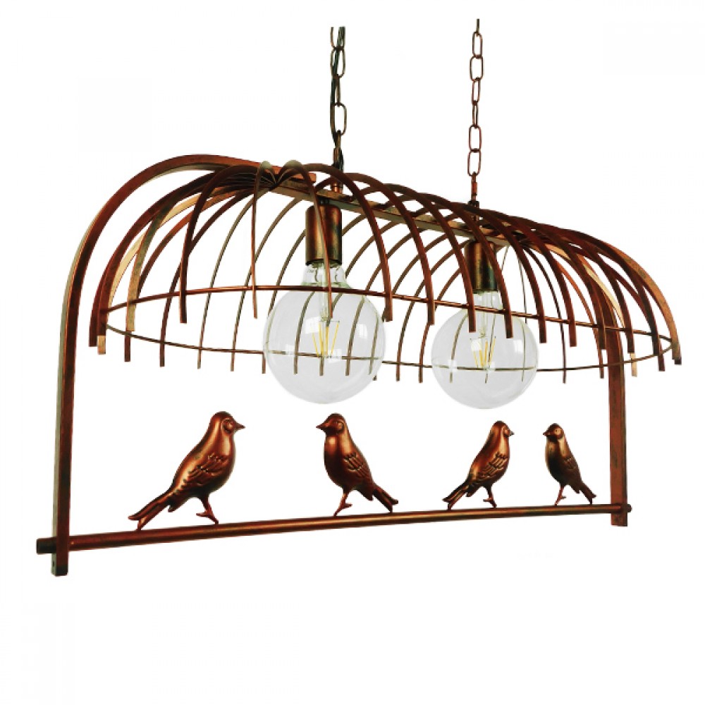 GloboStar® NEST 01645 Vintage Industrial Κρεμαστό Φωτιστικό Οροφής Δίφωτο 2 x E27 Καφέ Σκουριά Μεταλλικό Πλέγμα Μ73.6 x Π37.5 x Y38.5cm