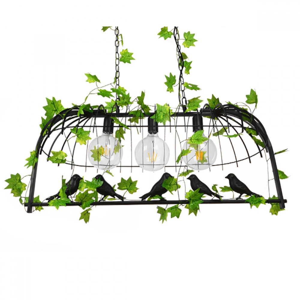 GloboStar® NEST 01646 Vintage Industrial Κρεμαστό Φωτιστικό Οροφής Τρίφωτο 3 x E27 Μαύρο Μεταλλικό Πλέγμα Μ85.5 x Π37.5 x Y38cm