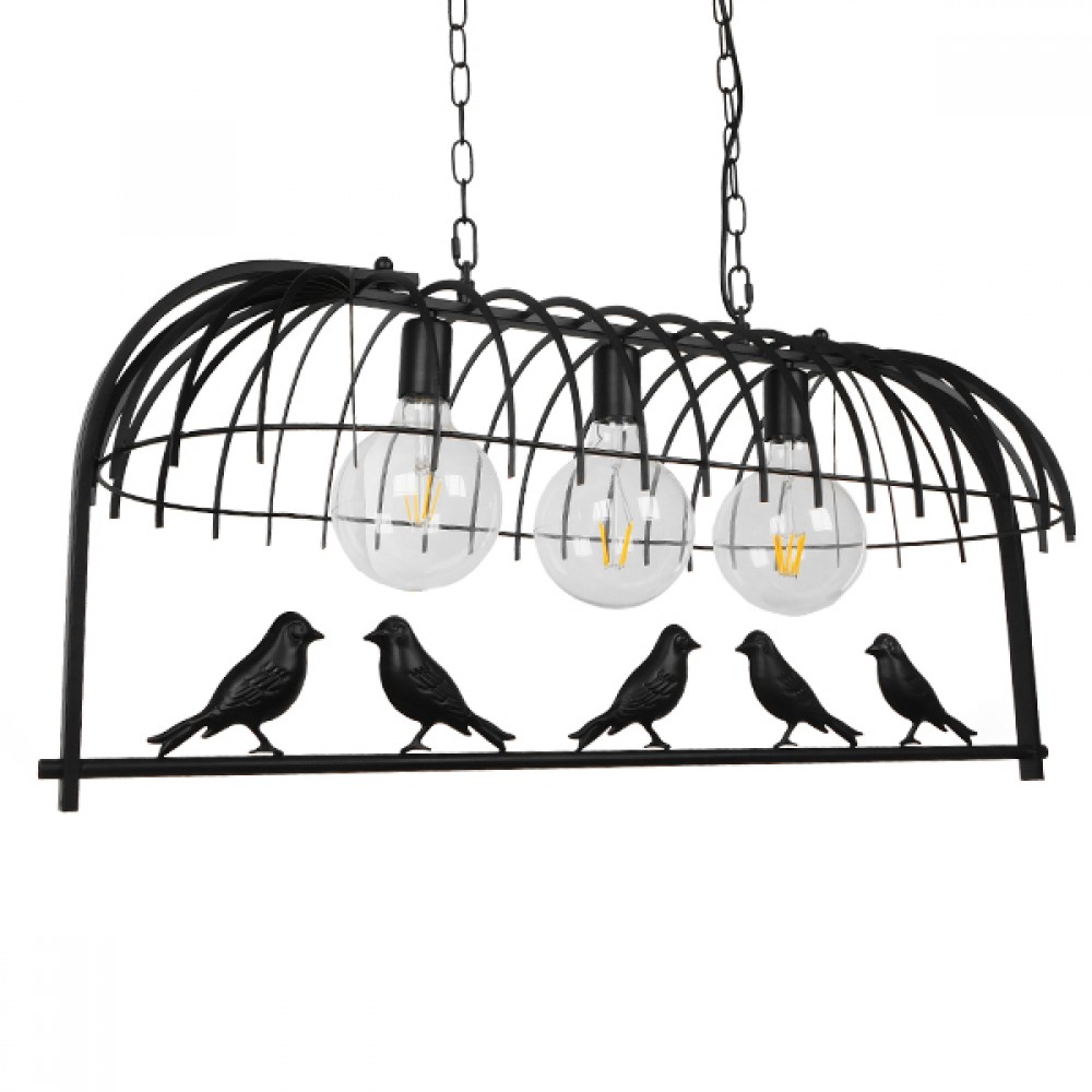 GloboStar® NEST 01646 Vintage Industrial Κρεμαστό Φωτιστικό Οροφής Τρίφωτο 3 x E27 Μαύρο Μεταλλικό Πλέγμα Μ85.5 x Π37.5 x Y38cm