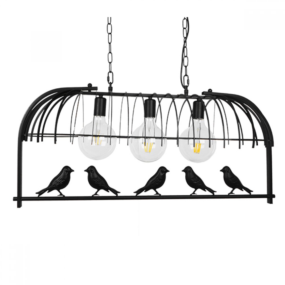 GloboStar® NEST 01646 Vintage Industrial Κρεμαστό Φωτιστικό Οροφής Τρίφωτο 3 x E27 Μαύρο Μεταλλικό Πλέγμα Μ85.5 x Π37.5 x Y38cm
