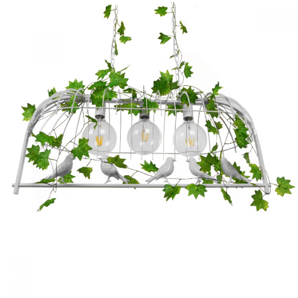 GloboStar® NEST 01647 Vintage Industrial Κρεμαστό Φωτιστικό Οροφής Τρίφωτο 3 x E27 Λευκό Μεταλλικό Πλέγμα Μ85.5 x Π37.5 x Y38cm