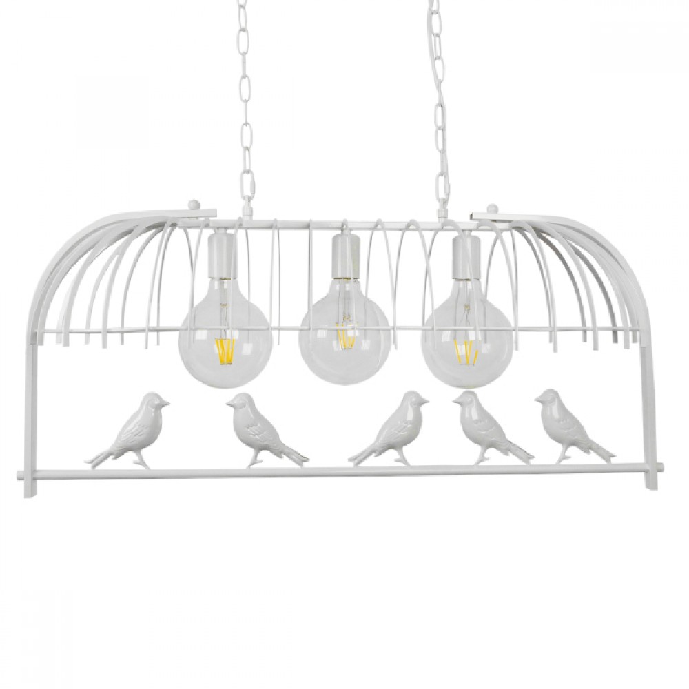 GloboStar® NEST 01647 Vintage Industrial Κρεμαστό Φωτιστικό Οροφής Τρίφωτο 3 x E27 Λευκό Μεταλλικό Πλέγμα Μ85.5 x Π37.5 x Y38cm