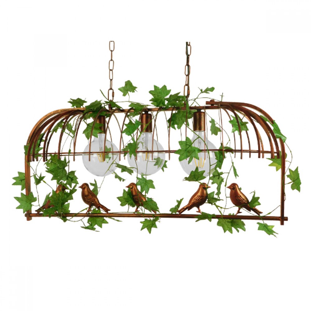 GloboStar® NEST 01648 Vintage Industrial Κρεμαστό Φωτιστικό Οροφής Τρίφωτο 3 x E27 Καφέ Σκουριά Μεταλλικό Πλέγμα Μ85.5 x Π37.5 x Y38cm
