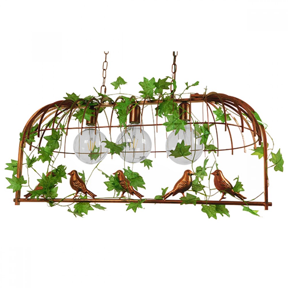 GloboStar® NEST 01648 Vintage Industrial Κρεμαστό Φωτιστικό Οροφής Τρίφωτο 3 x E27 Καφέ Σκουριά Μεταλλικό Πλέγμα Μ85.5 x Π37.5 x Y38cm