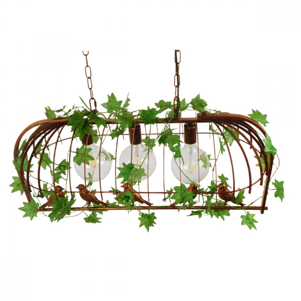 GloboStar® NEST 01648 Vintage Industrial Κρεμαστό Φωτιστικό Οροφής Τρίφωτο 3 x E27 Καφέ Σκουριά Μεταλλικό Πλέγμα Μ85.5 x Π37.5 x Y38cm