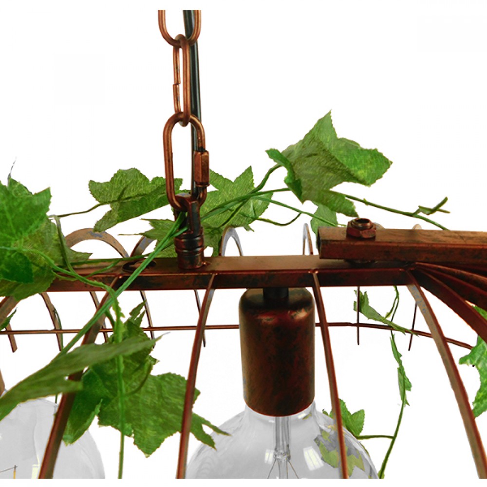 GloboStar® NEST 01648 Vintage Industrial Κρεμαστό Φωτιστικό Οροφής Τρίφωτο 3 x E27 Καφέ Σκουριά Μεταλλικό Πλέγμα Μ85.5 x Π37.5 x Y38cm