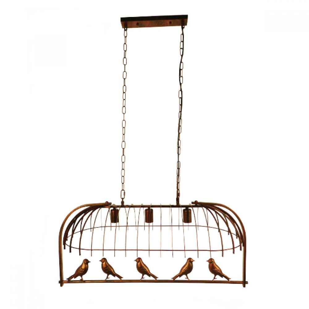 GloboStar® NEST 01648 Vintage Industrial Κρεμαστό Φωτιστικό Οροφής Τρίφωτο 3 x E27 Καφέ Σκουριά Μεταλλικό Πλέγμα Μ85.5 x Π37.5 x Y38cm