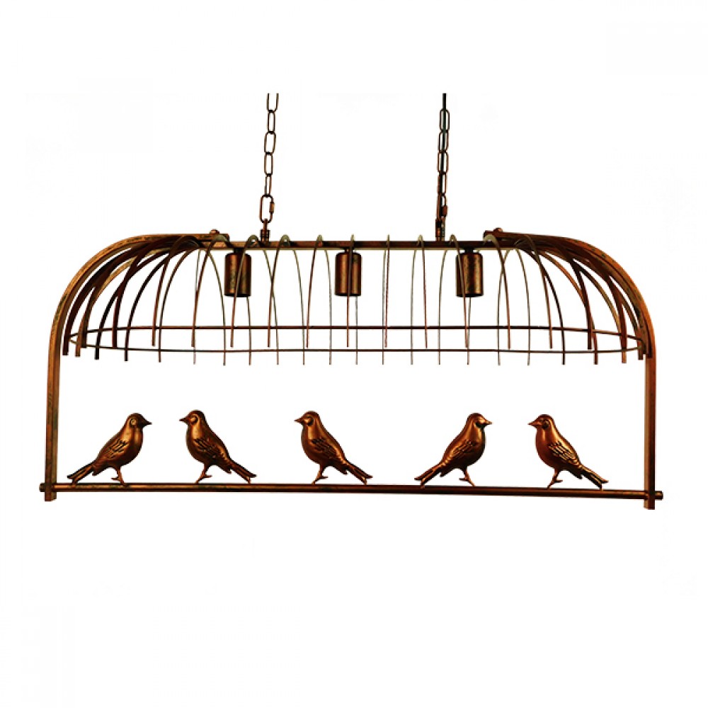 GloboStar® NEST 01648 Vintage Industrial Κρεμαστό Φωτιστικό Οροφής Τρίφωτο 3 x E27 Καφέ Σκουριά Μεταλλικό Πλέγμα Μ85.5 x Π37.5 x Y38cm