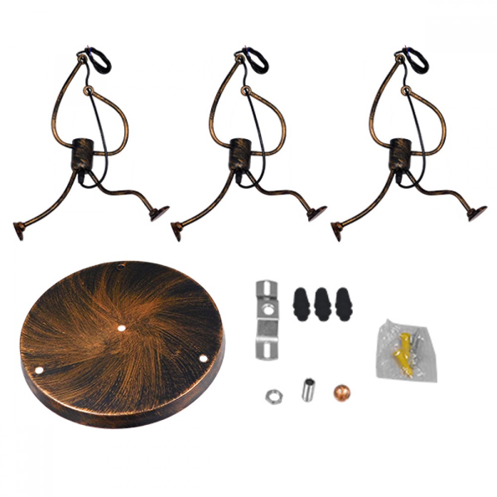 GloboStar® LITTLE MAN 01656 SET Μοντέρνο Κρεμαστό Φωτιστικό Οροφής Τρίφωτο 3 x E27 Καφέ Σκουριά Μεταλλικό Φ45 x Υ40cm