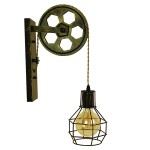 GloboStar® FORME 01659 Vintage Industrial Φωτιστικό Τοίχου Απλίκα Μονόφωτο Μπρούτζινο Ξύλινο Μεταλλικό Πλέγμα Φ15 x Y70cm