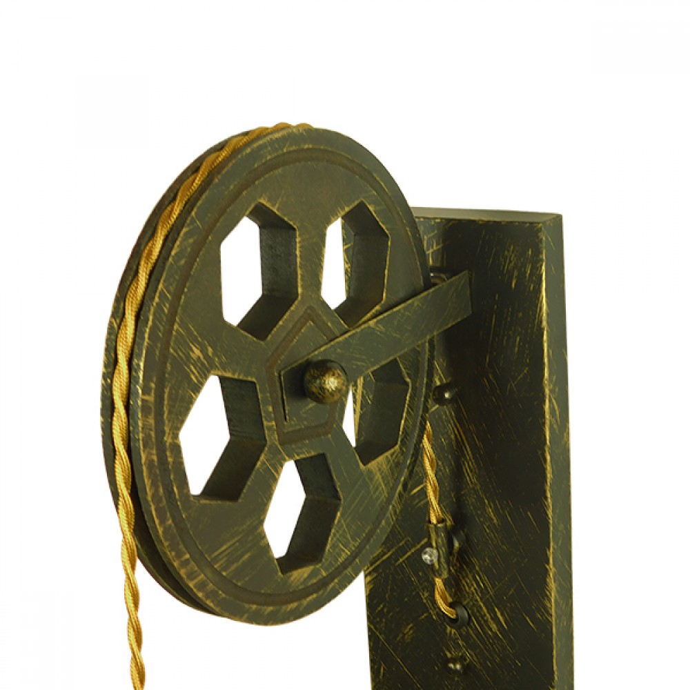 GloboStar® FORME 01659 Vintage Industrial Φωτιστικό Τοίχου Απλίκα Μονόφωτο Μπρούτζινο Ξύλινο Μεταλλικό Πλέγμα Φ15 x Y70cm