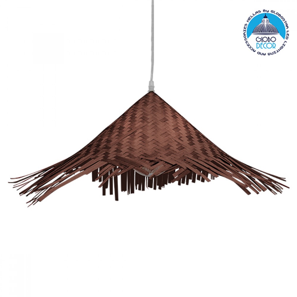GloboStar® RICEHAT 01667 Boho Κρεμαστό Φωτιστικό Καμπάνα Μονόφωτο 1 x E27 IP20 Καφέ Ξύλο - Μ70 x Π70 x Y25cm