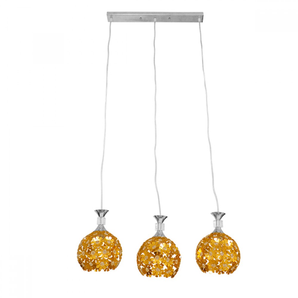 GloboStar® MARGARITA 01671 Μοντέρνο Κρεμαστό Φωτιστικό Οροφής Τρίφωτο 3 x E27 Χρυσό Μεταλλικό με Κρύσταλλα Μ64 x Π18 x Υ24cm