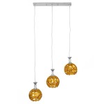 GloboStar® MARGARITA 01671 Μοντέρνο Κρεμαστό Φωτιστικό Οροφής Τρίφωτο 3 x E27 Χρυσό Μεταλλικό με Κρύσταλλα Μ64 x Π18 x Υ24cm