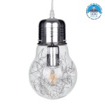 GloboStar® LAMP 01676 Μοντέρνο Κρεμαστό Φωτιστικό Οροφής Μονόφωτο 1 x E27 Ασημί Νίκελ Μεταλλικό Διάφανο Γυαλί Φ15 x Υ27cm