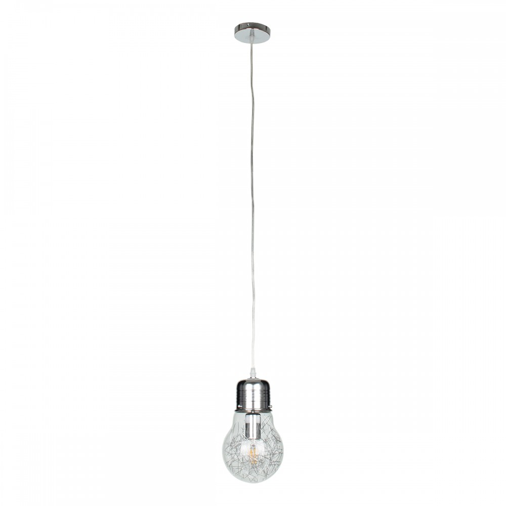 GloboStar® LAMP 01676 Μοντέρνο Κρεμαστό Φωτιστικό Οροφής Μονόφωτο 1 x E27 Ασημί Νίκελ Μεταλλικό Διάφανο Γυαλί Φ15 x Υ27cm