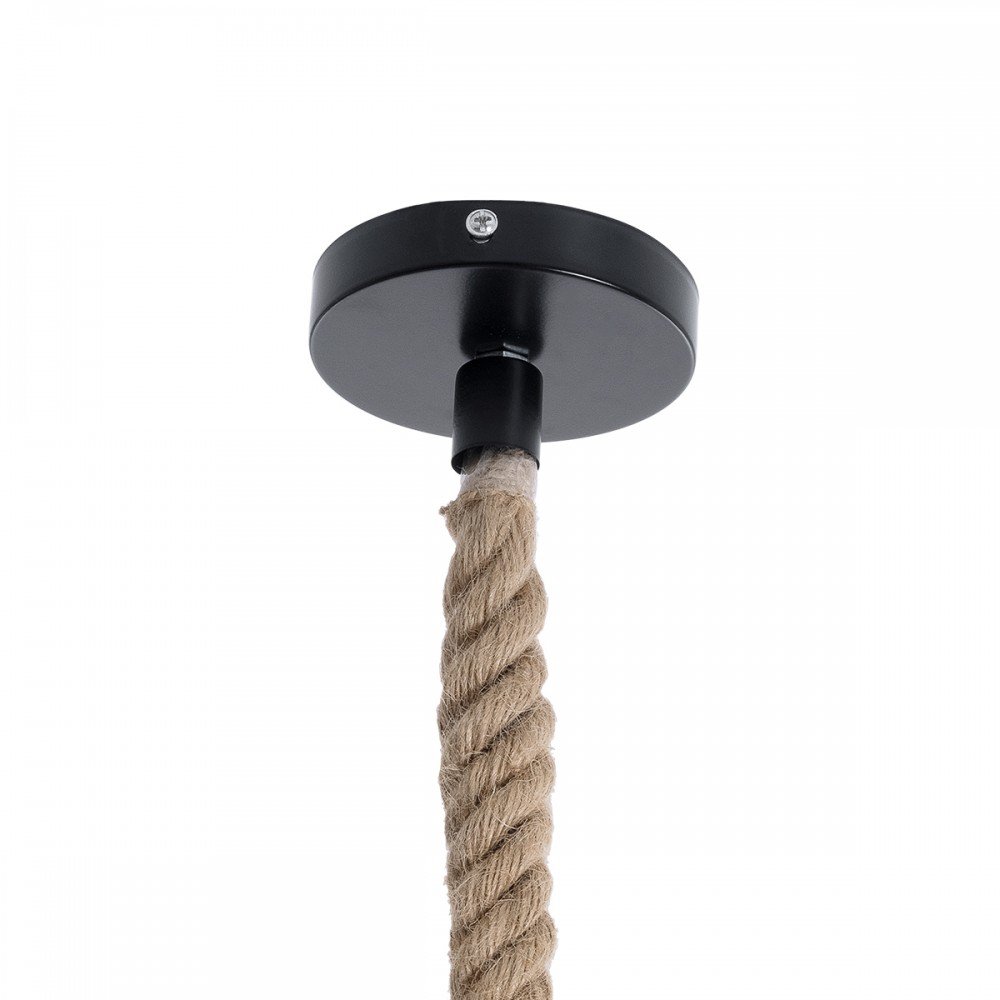 GloboStar® ORVAL 01689 Μοντέρνο Κρεμαστό Φωτιστικό Οροφής Μονόφωτο 1 x E27 AC220-240V IP20 - Φ20 x Υ20cm - Μαύρο Μεταλλικό με Μπεζ Σχοινί Πλέγμα - 5 Χρόνια Εγγύηση