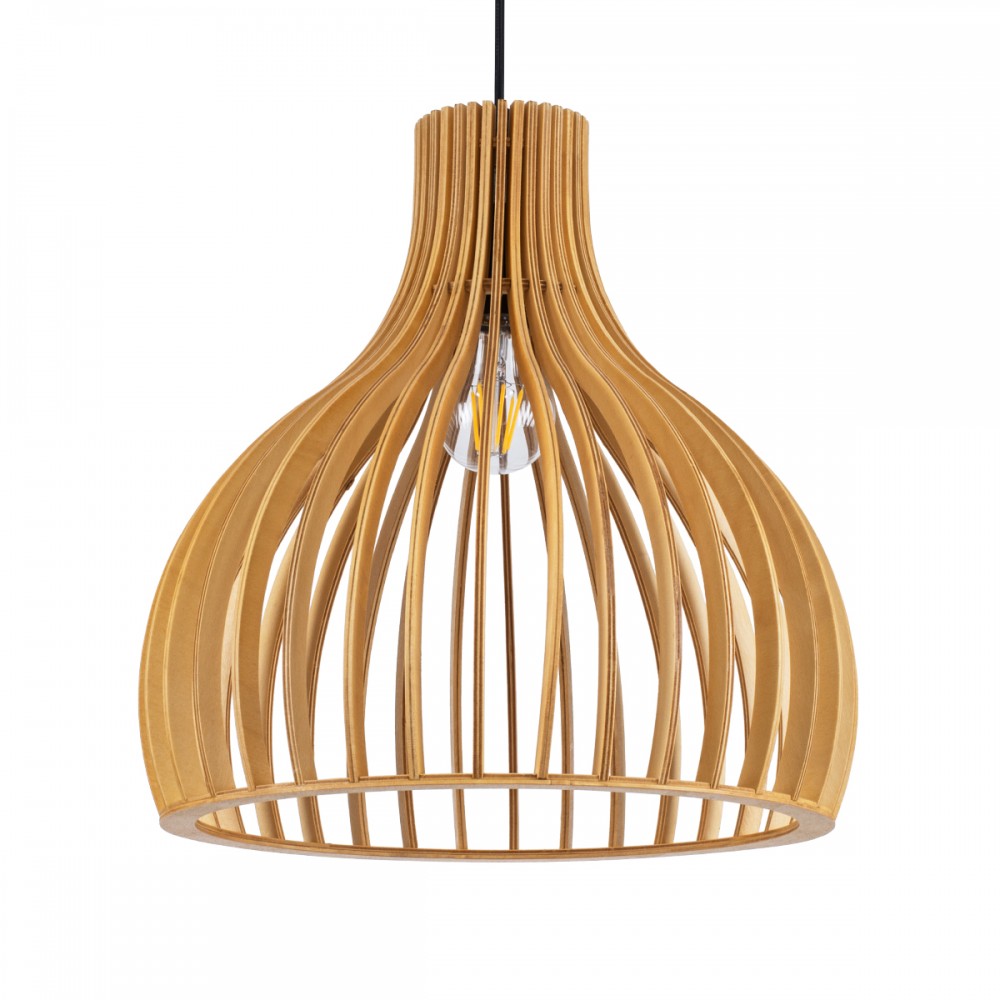 GloboStar® SCANDINAVIA 01697 Μοντέρνο Κρεμαστό Φωτιστικό Πλέγμα Μονόφωτο 1 x E27 IP20 Μπεζ Ξύλο - Μ35 x Π35 x Υ35cm