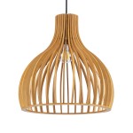 GloboStar® SCANDINAVIA 01697 Μοντέρνο Κρεμαστό Φωτιστικό Οροφής Μονόφωτο 1 x E27 Μπεζ Ξύλινο Πλέγμα Φ35 x Υ35cm