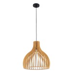GloboStar® SCANDINAVIA 01697 Μοντέρνο Κρεμαστό Φωτιστικό Οροφής Μονόφωτο 1 x E27 Μπεζ Ξύλινο Πλέγμα Φ35 x Υ35cm