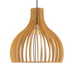 GloboStar® SCANDINAVIA 01697 Μοντέρνο Κρεμαστό Φωτιστικό Οροφής Μονόφωτο 1 x E27 Μπεζ Ξύλινο Πλέγμα Φ35 x Υ35cm