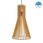 GloboStar® SCANDINAVIA 01700 Μοντέρνο Κρεμαστό Φωτιστικό Οροφής Μονόφωτο 1 x E27 Μπεζ Ξύλινο Πλέγμα Φ25 x Υ45cm