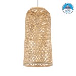 GloboStar® CALERO 01710 Μοντέρνο Κρεμαστό Φωτιστικό Οροφής Μονόφωτο 1 x E27 Μπεζ Μπαμπού Καμπάνα Φ25 x Υ50cm