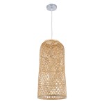 GloboStar® CALERO 01710 Μοντέρνο Κρεμαστό Φωτιστικό Οροφής Μονόφωτο 1 x E27 Μπεζ Μπαμπού Καμπάνα Φ25 x Υ50cm