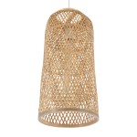GloboStar® CALERO 01710 Μοντέρνο Κρεμαστό Φωτιστικό Οροφής Μονόφωτο 1 x E27 Μπεζ Μπαμπού Καμπάνα Φ25 x Υ50cm